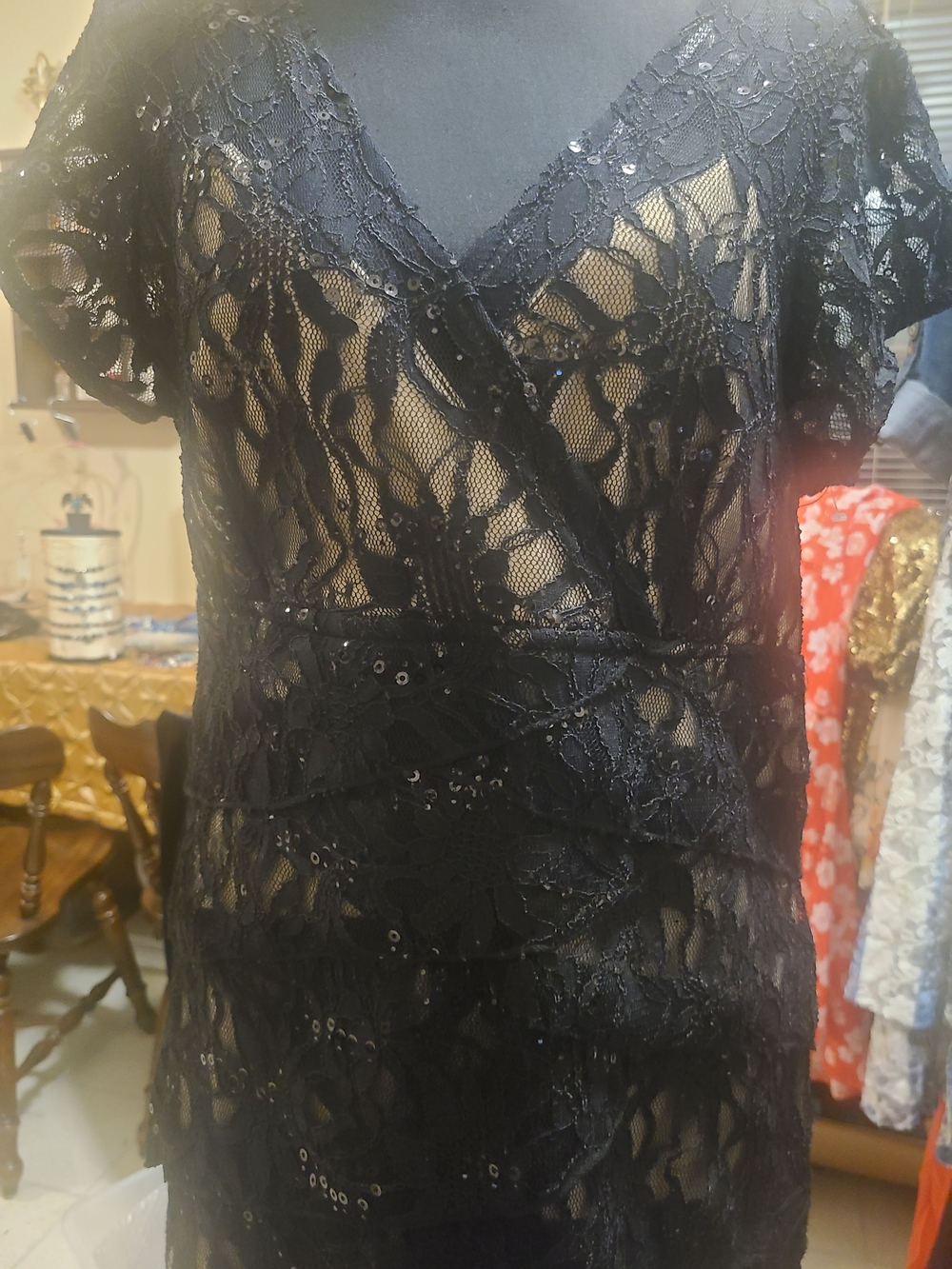 Scarlett Black Lace Sequin Wrap Chemise